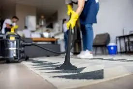 woman vacuming the living